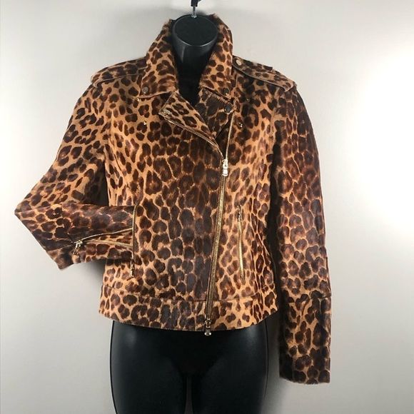 L’Agence by Agent Provocateur NWT Leather Leopard Biker Jacket Size Small - Picture 1 of 16